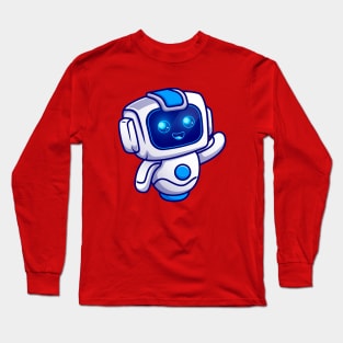 Cute Robot Waving Hand Cartoon Long Sleeve T-Shirt